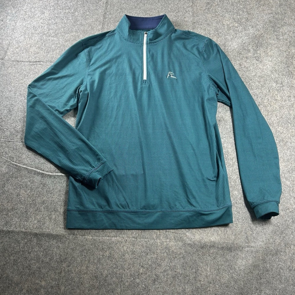 Rhoback Performance Q-Zip Pullover Mens Small Houndstooth Green Golf Preppy